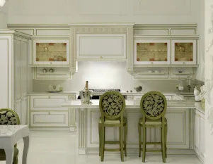 Cucina Laccato Bianco con Intarsi in Oro