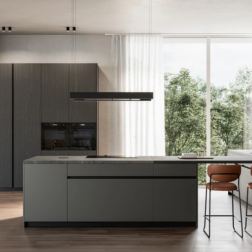 Cucina Moderna con penisola Time 02 in laccato metallizzato e legno di Arredo3