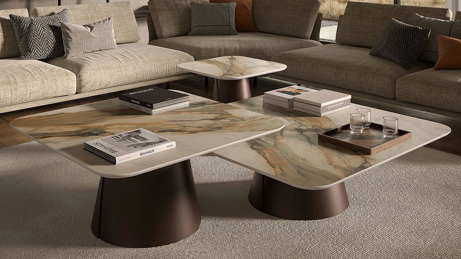 Tavolino con base in metallo e piano in ceramica Marmi Albert Keramik di Cattelan Italia