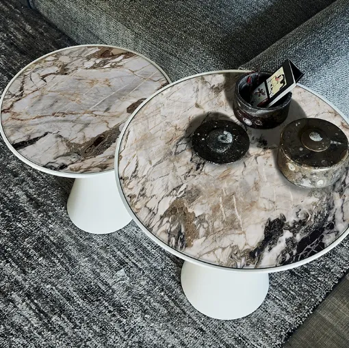 Tavolino in poliuretano verniciato bianco e piano in ceramica Peyote Keramik di Cattelan Italia