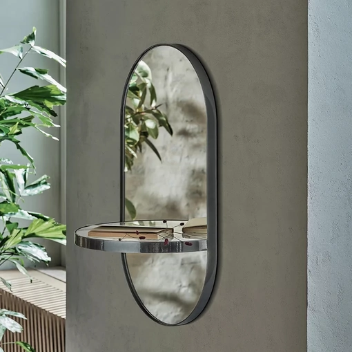 Specchio ovale con mensola in SuperMarmo e struttura in acciaio laccato Pill di Bontempi