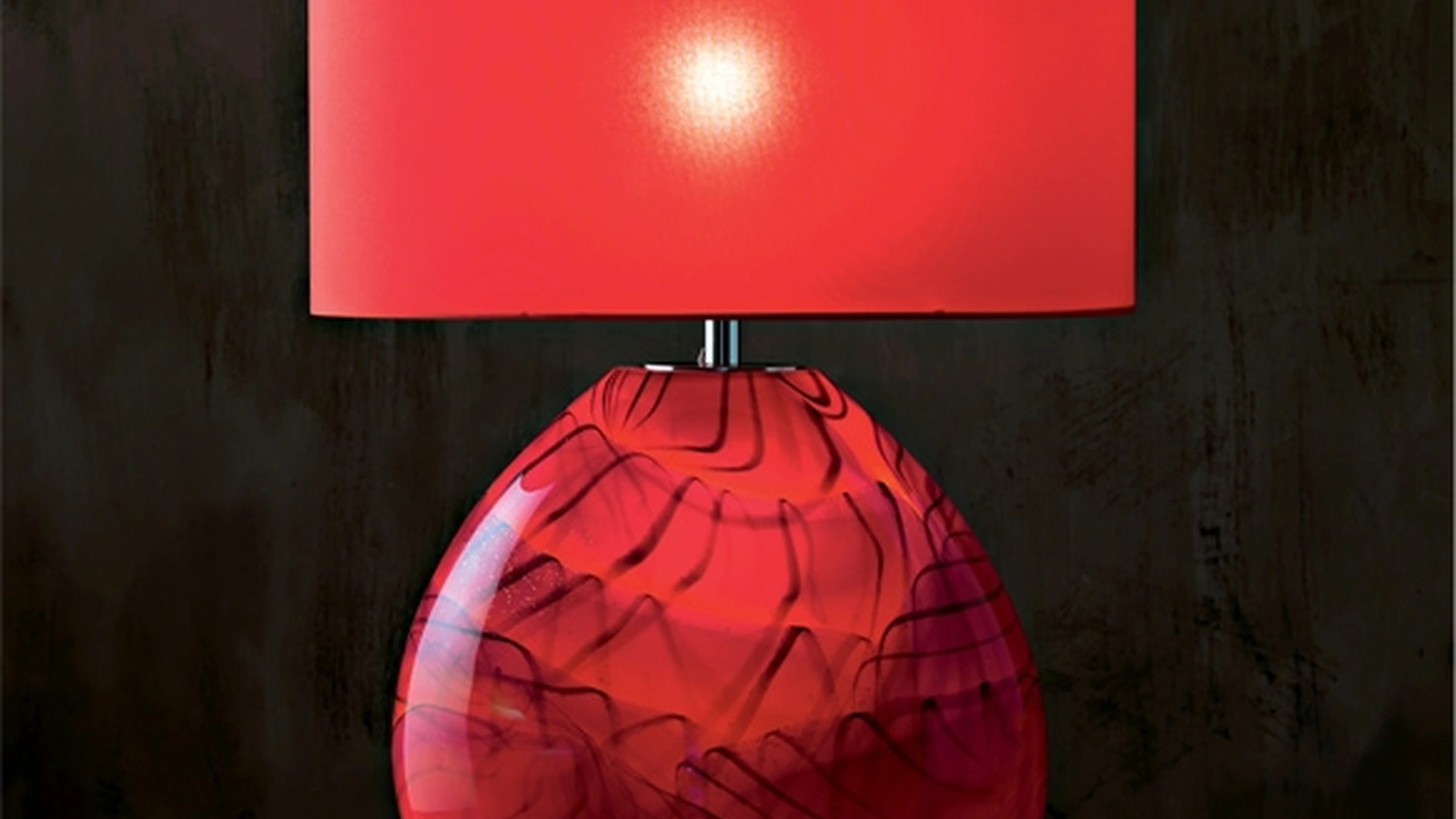 Lampada da tavolo Boheme con vaso in vetro rosso, nero e oro e paralume in tessuto rosso di Le Fablier