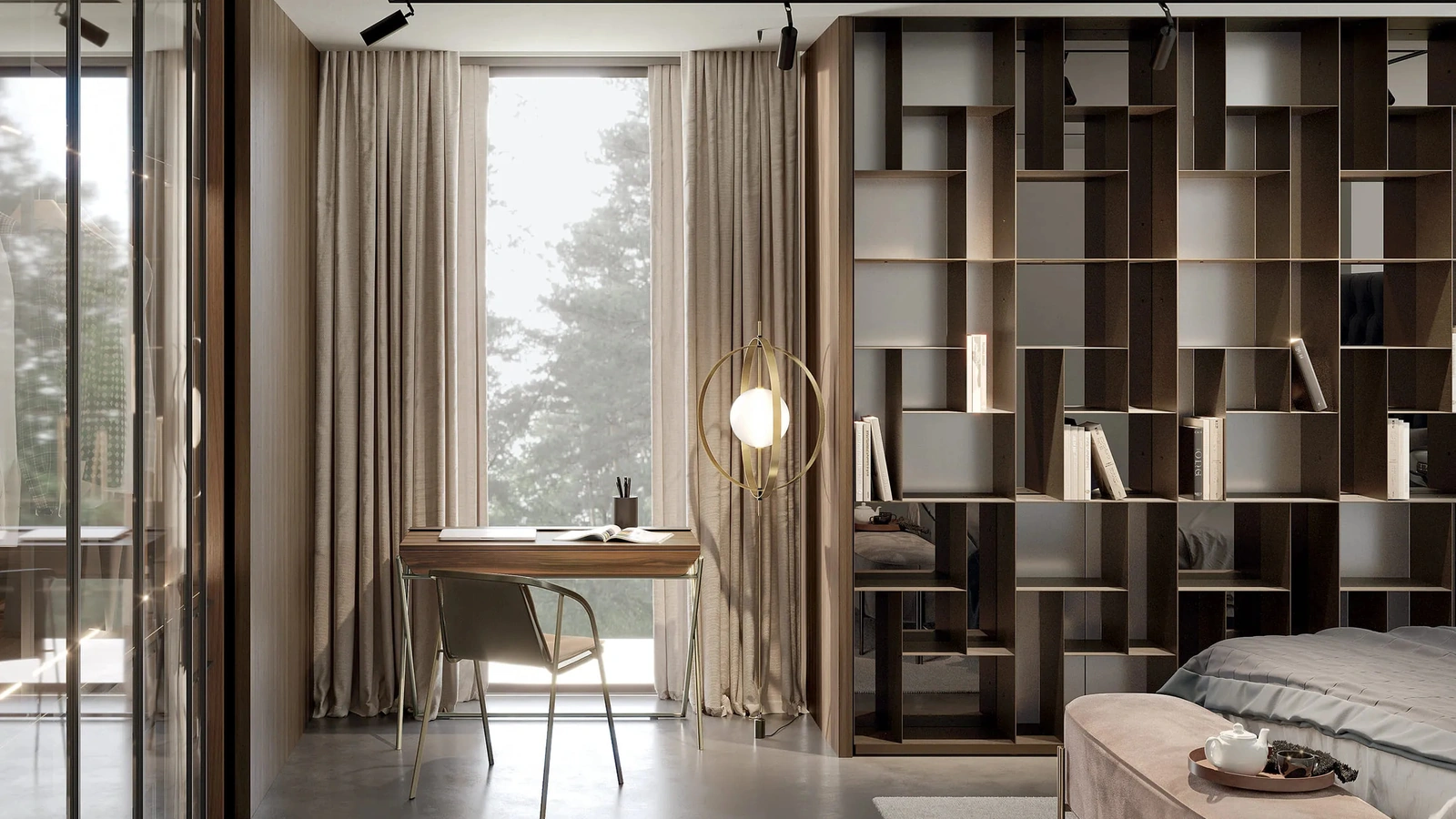 Lampada da terra Papillon Cielo-Terra in acciaio e vetro di Bontempi