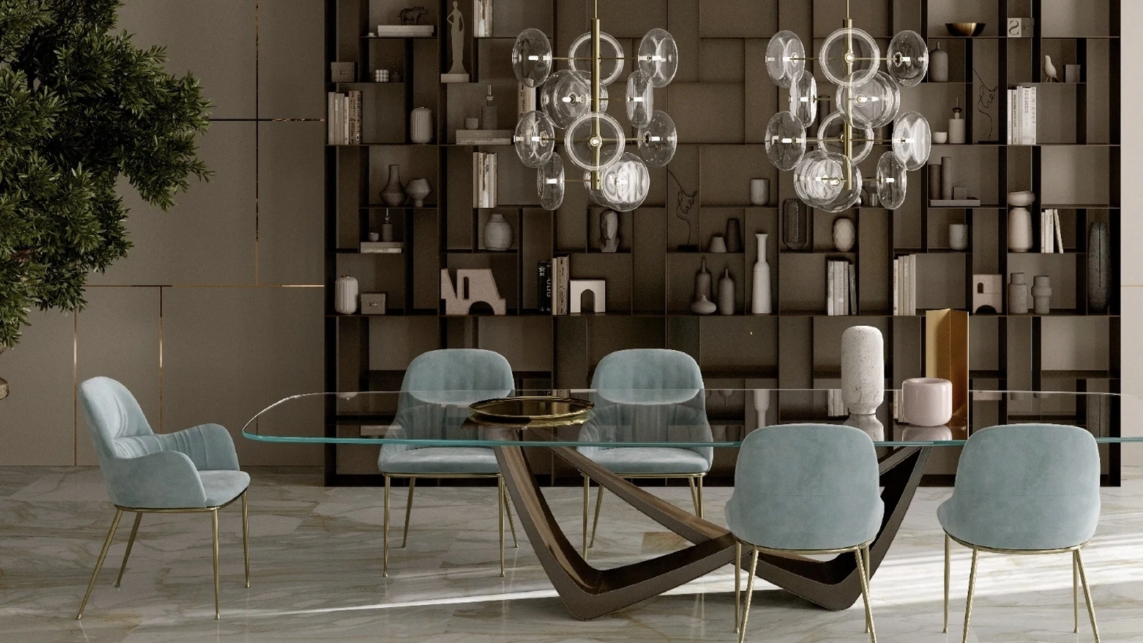 Lampada a sospensione Spark in vetro e ottone di Bontempi