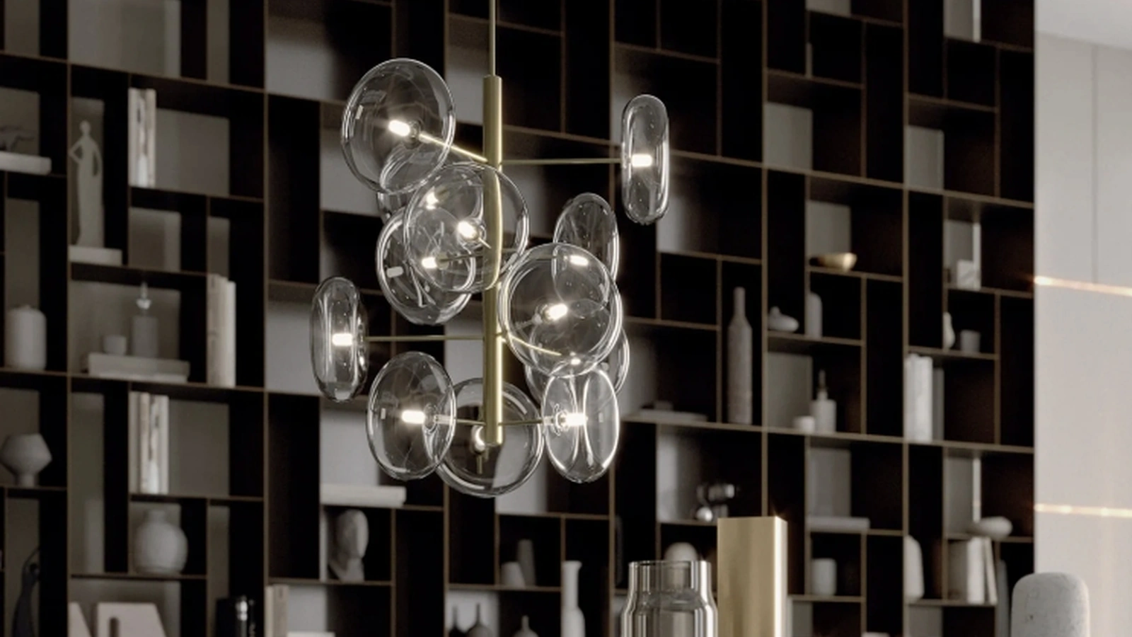 Lampada a sospensione Spark in vetro e ottone di Bontempi