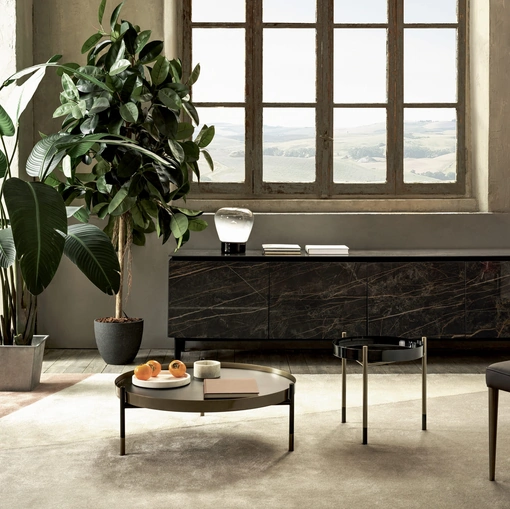 Lampada da tavolo Stone in vetro sfumato bianco con base in acciaio laccato di Bontempi