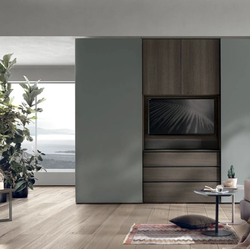 Armadio con anta scorrevole Gola in laccato basalto di Tomasella