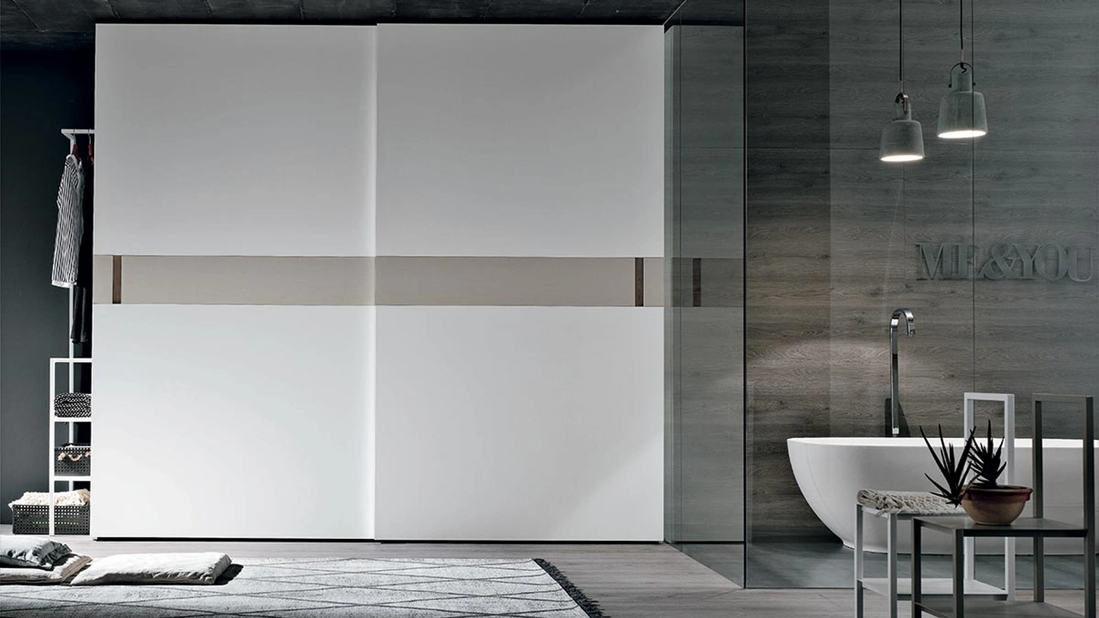 Armadio con anta scorrevole Athena in laccato opaco bianco gesso di Tomasella