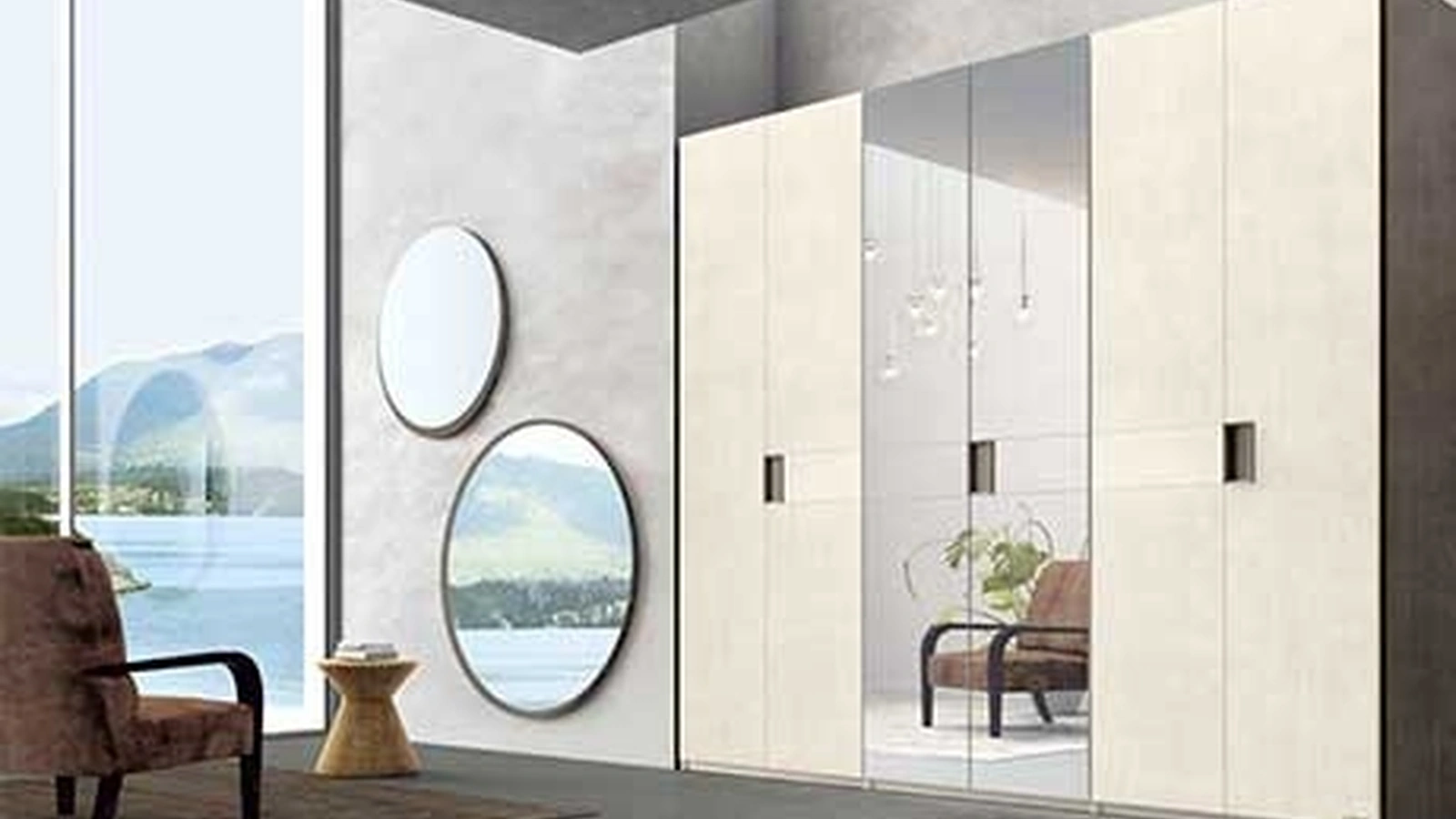 Armadio con ante battenti in legno di frassino e specchio centrale Curry di Le Fablier