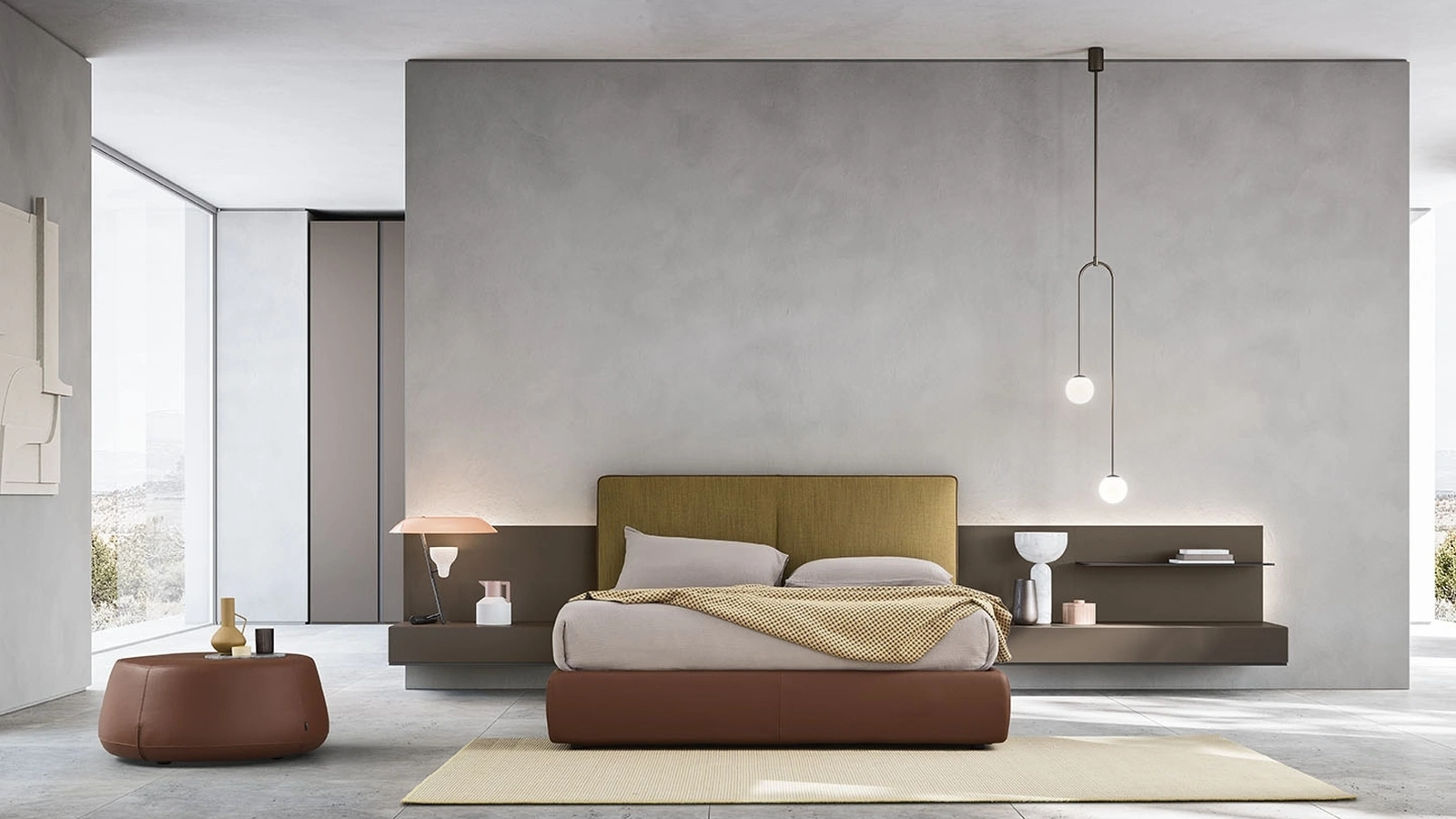 Letto in tessuto con boiserie Suite System 2 di Alf Da Frè