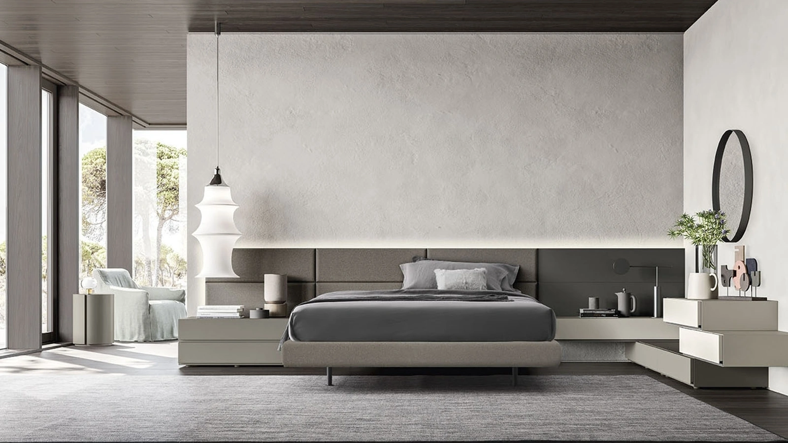 Letto in tessuto con boiserie Suite System 2 di Alf Da Frè