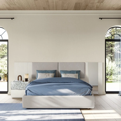 Letto Eclettica EN04 in tessuto imbottito e vetro di Colombini Casa