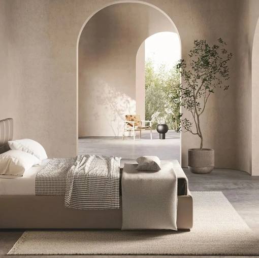 Letto contenitore con testiera capitonné Malika di Ergogreen