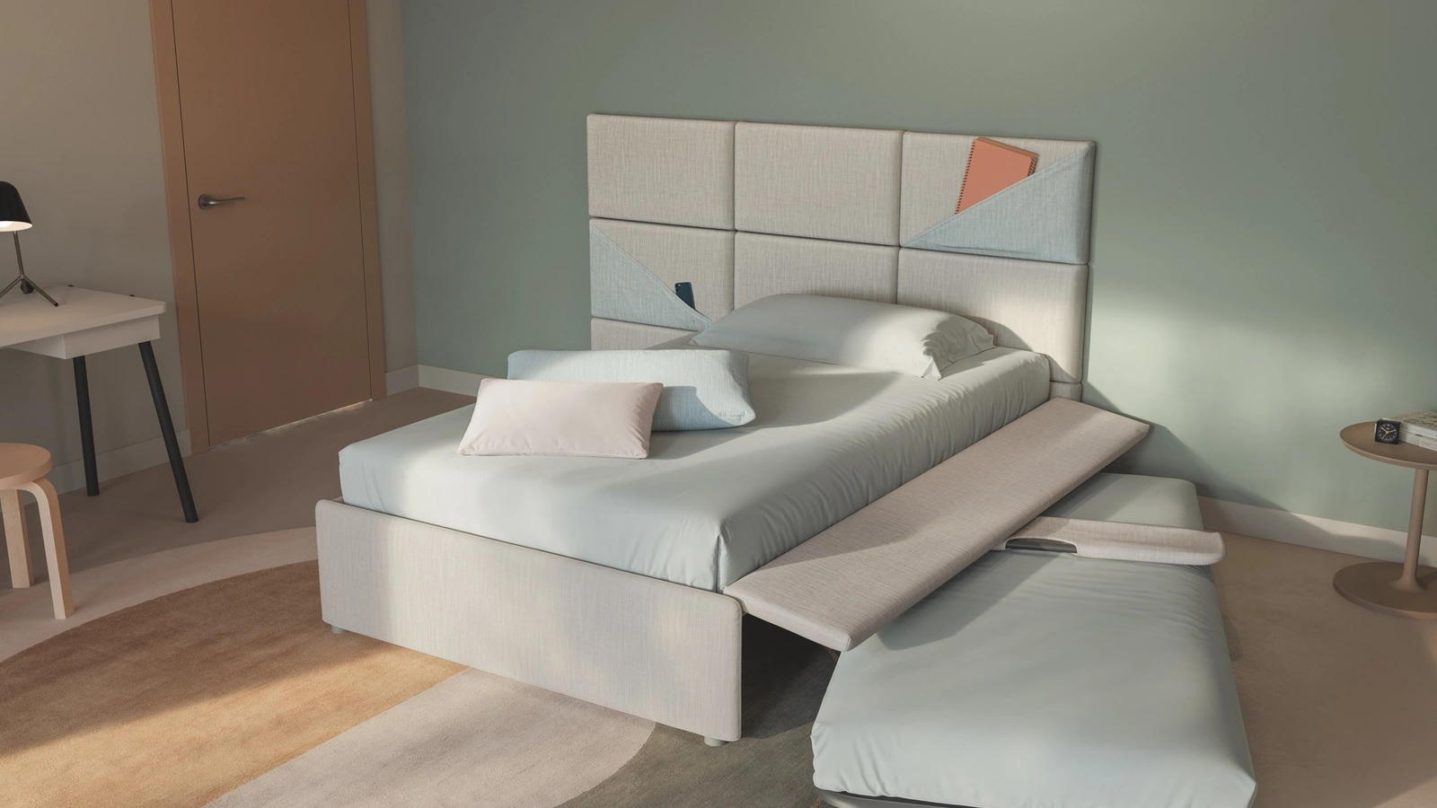 Letto singolo con letto estraibile Boiserie Marlene di Twils
