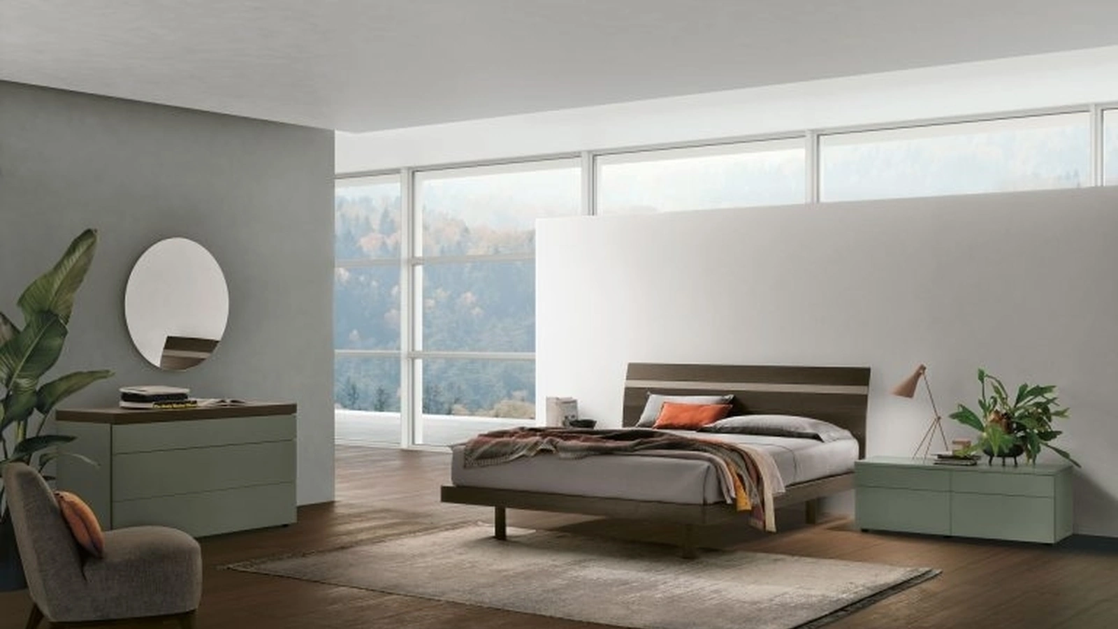 Letto con testiera Joker in materico rovere moka di Tomasella