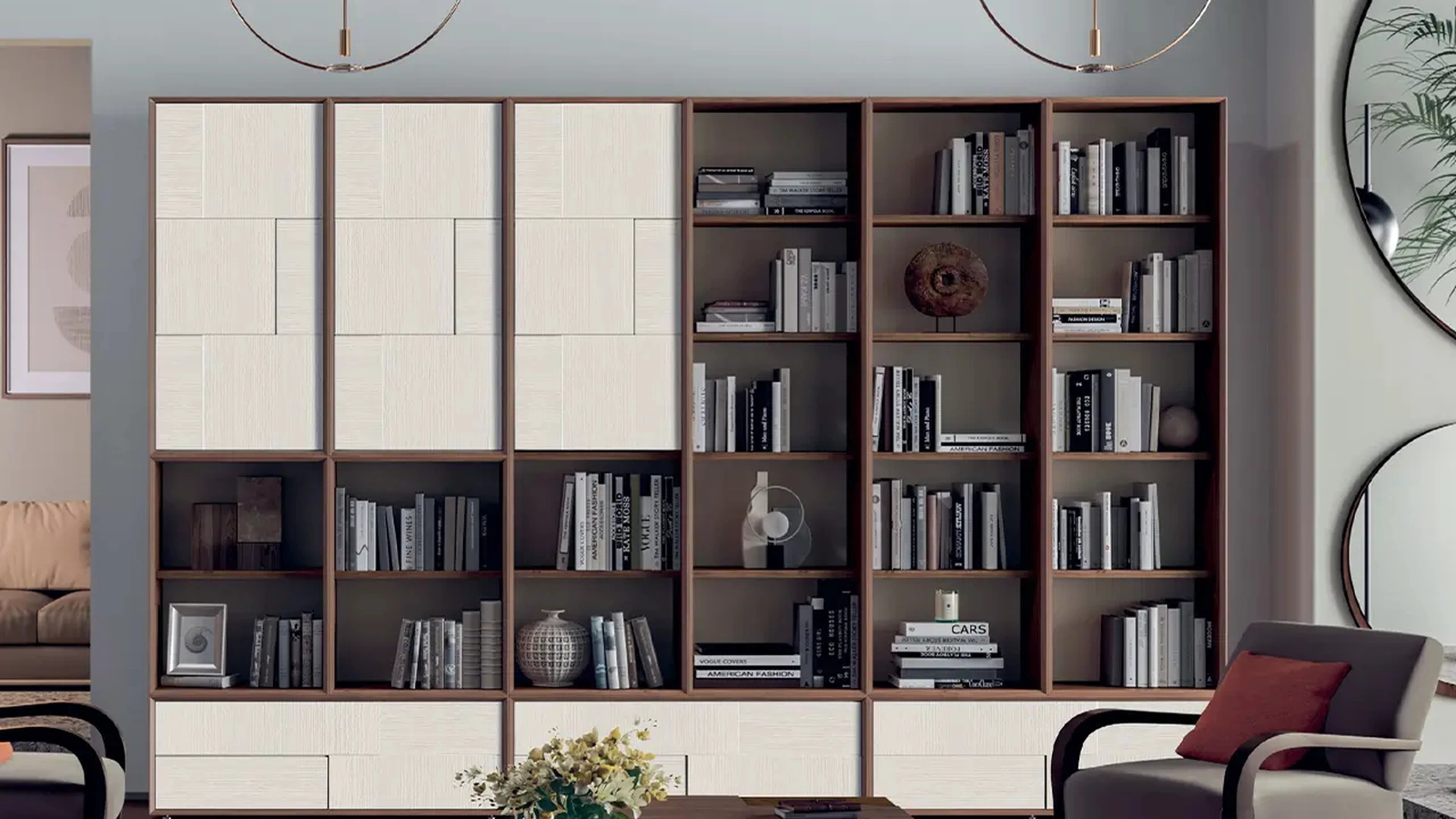 Libreria a muro Le Spezie in legno laccato opaco composizione 15 di Le Fablier