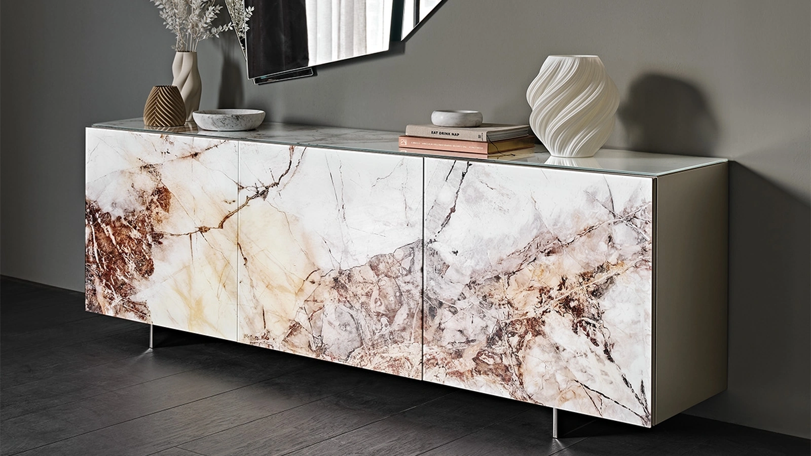 Madia Focus in cristallo extrachiaro con stampa artistica Crystalart di Cattelan Italia