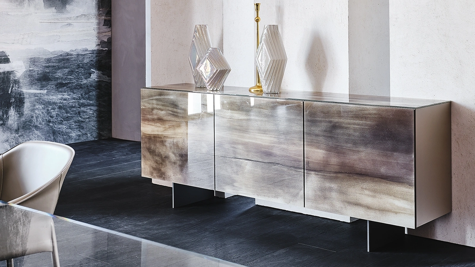 Madia Focus in cristallo extrachiaro con stampa artistica Crystalart di Cattelan Italia