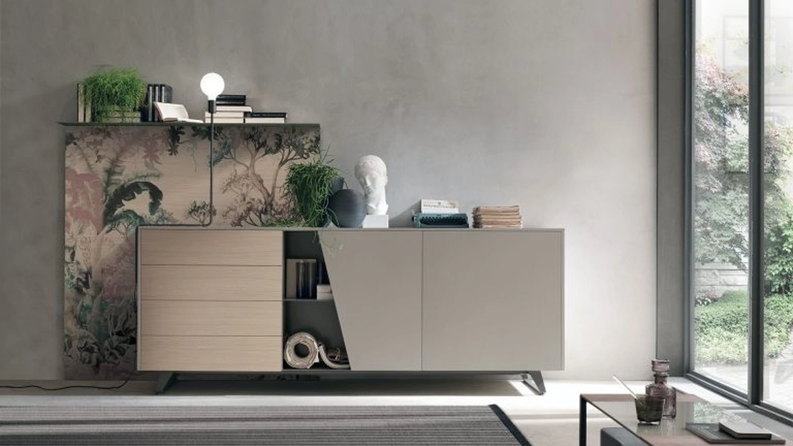 Madia Diagonal in materico rovere sabbia e materico opaco arena di Tomasella