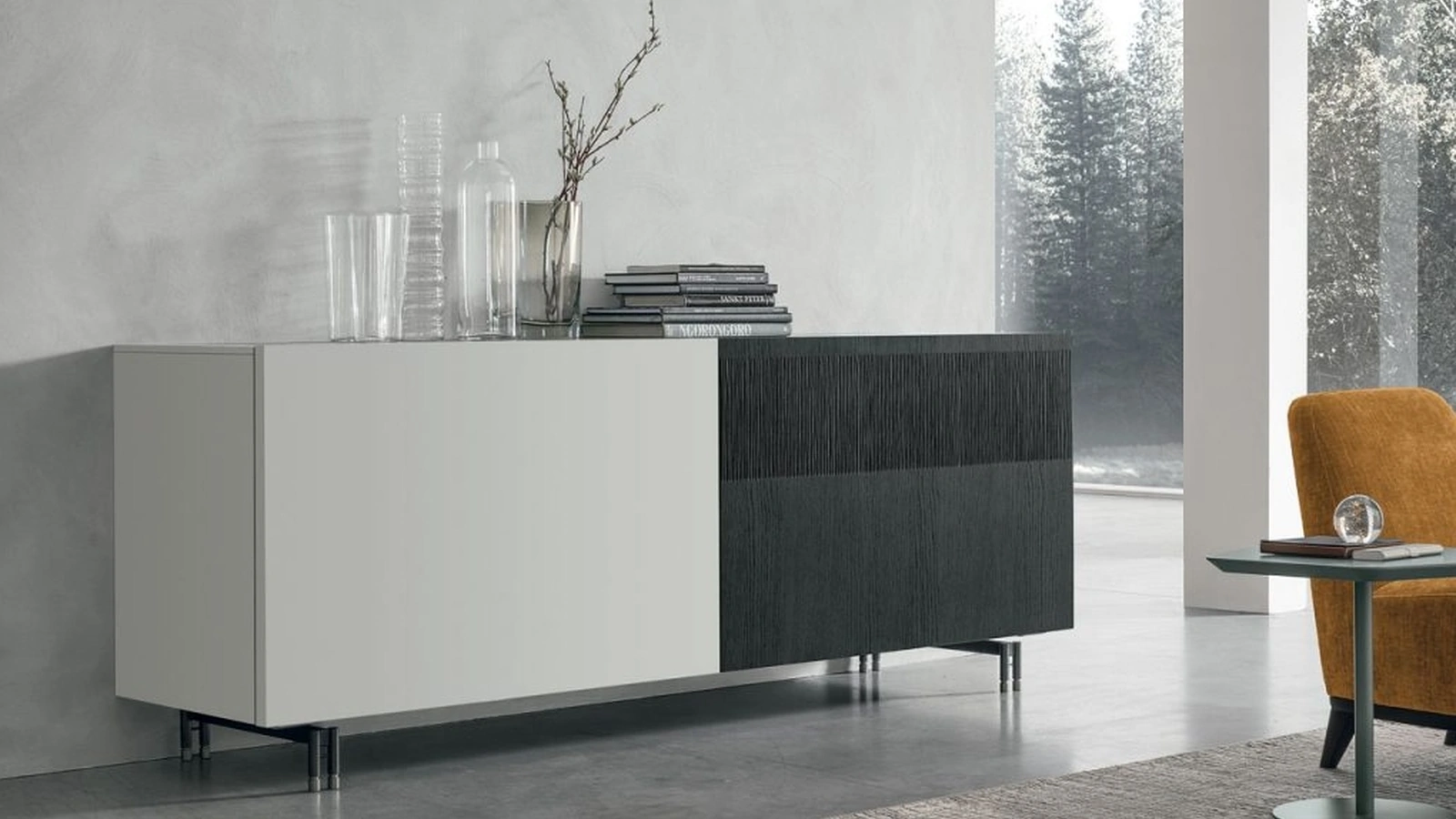 Madia Frame in laccato opaco ghiaccio e carbone di Tomasella