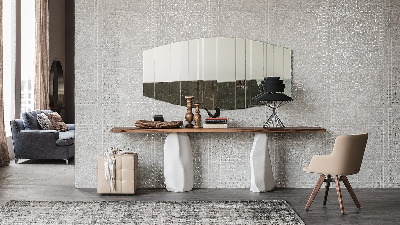 Consolle con piano in legno massello e gambe in cemento verniciato Rapa Nui di Cattelan Italia