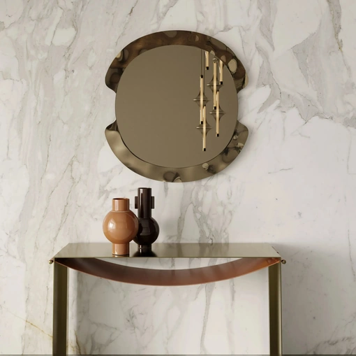 Mobile ingresso Consolle Piper in acciaio con ripiano in cuoio di Bontempi