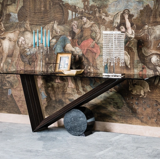 Consolle Valentino in cristallo con base in legno e marmo di Cattelan Italia