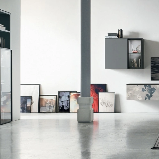 Mobile sospeso Atlante UNIT AT139 in materico opaco antracite con grafica di Tomasella