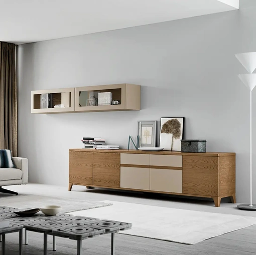 Parete Attrezzata in legno e laccato opaco Fiori di Loto composizione 01 di Le Fablier