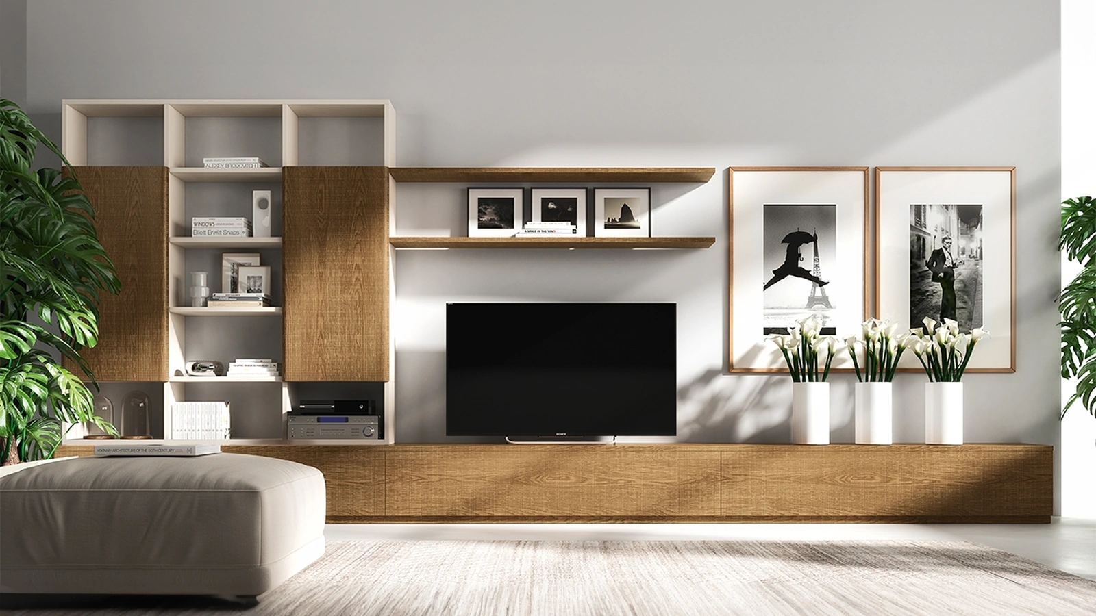 Parete attrezzata in legno Fiori di Loto composizione 14B di Le Fablier