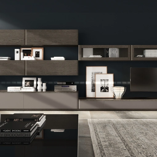 Parete Attrezzata in legno e laccato opaco Fiori di Loto composizione 10 di Le Fablier