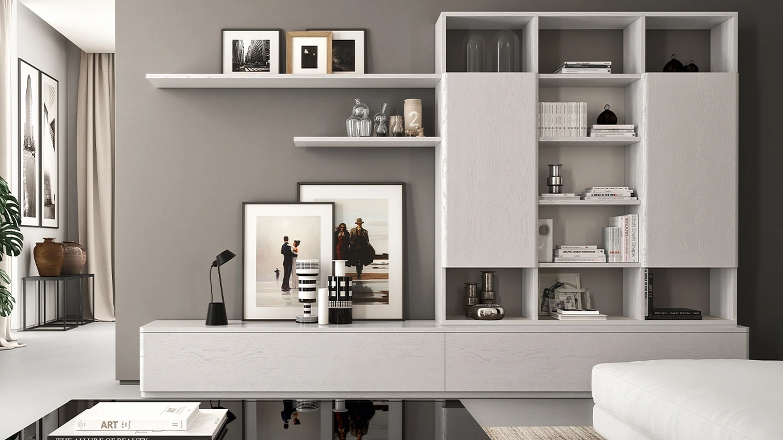 Parete Attrezzata in laccato opaco Fiori di Loto composizione 14 di Le Fablier