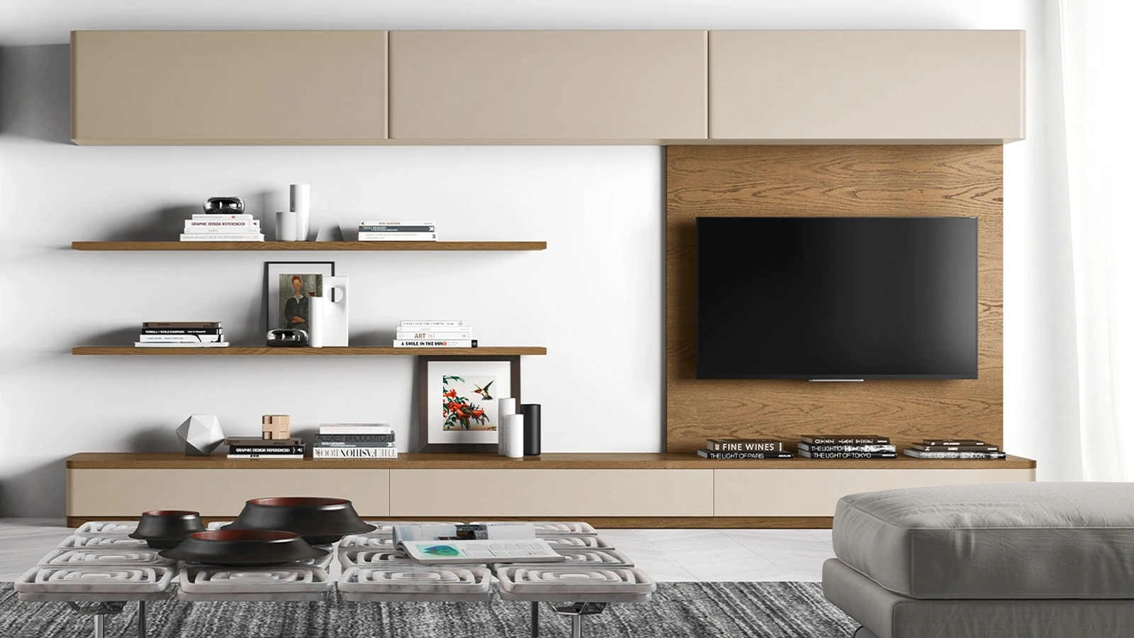 Parete Attrezzata in laccato opaco Fiori di Loto composizione 15 di Le Fablier