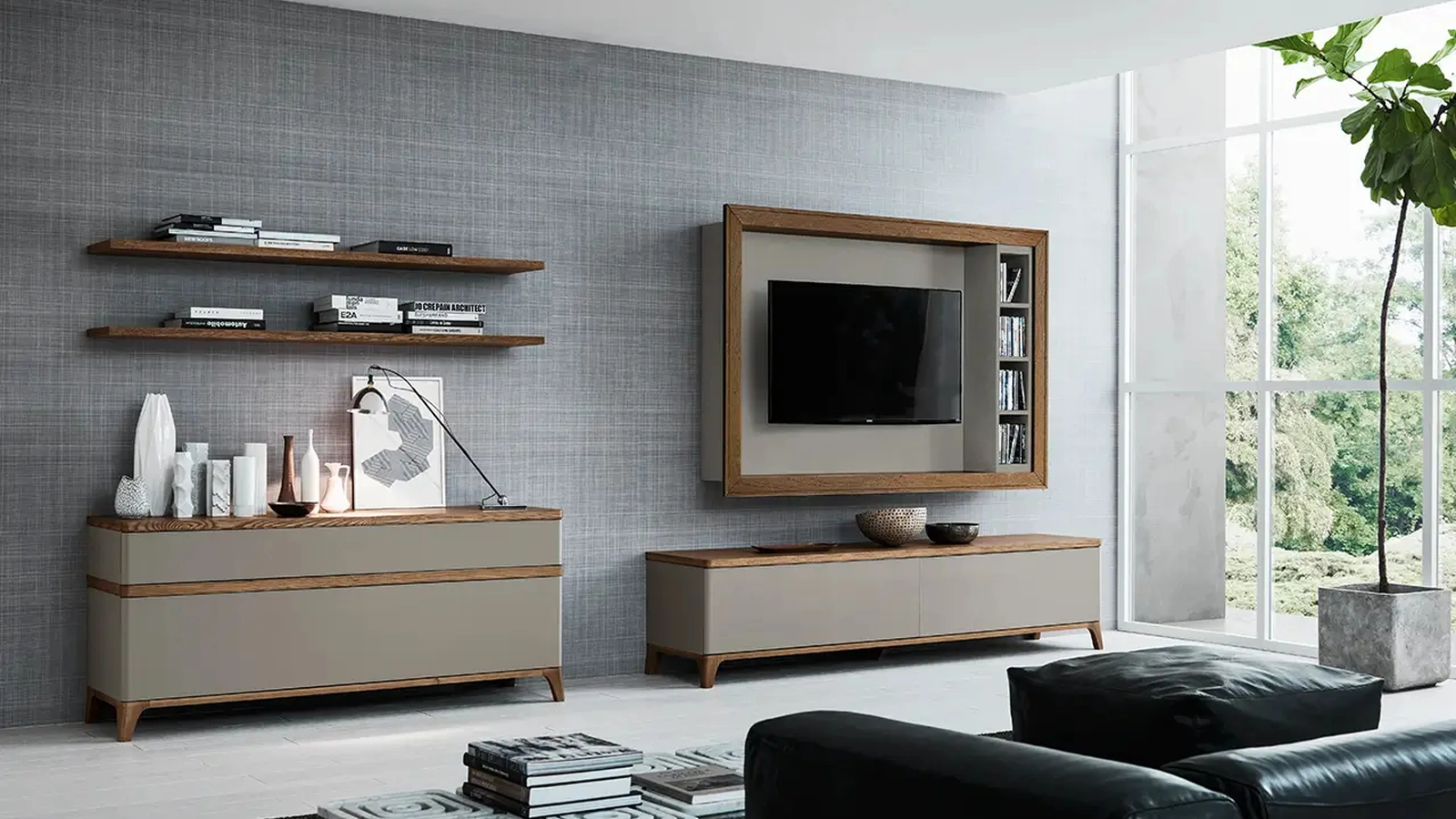 Parete Attrezzata in laccato opaco Fiori di Loto composizione 06 di Le Fablier