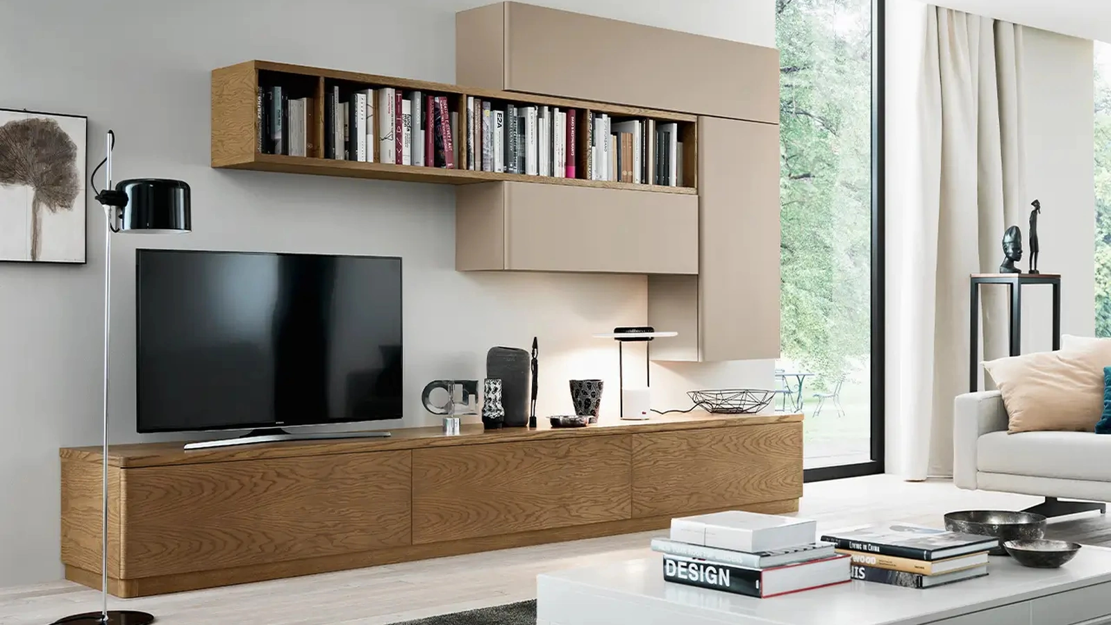 Parete Attrezzata in legno e laccato opaco Fiori di Loto composizione 07 di Le Fablier