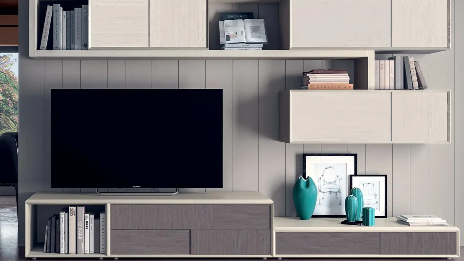 Parete Attrezzata in legno e laccato opaco Le Spezie composizione 18 di Le FablierParete Attrezzata in legno e laccato opaco Le Spezie composizione 18 di Le Fablier