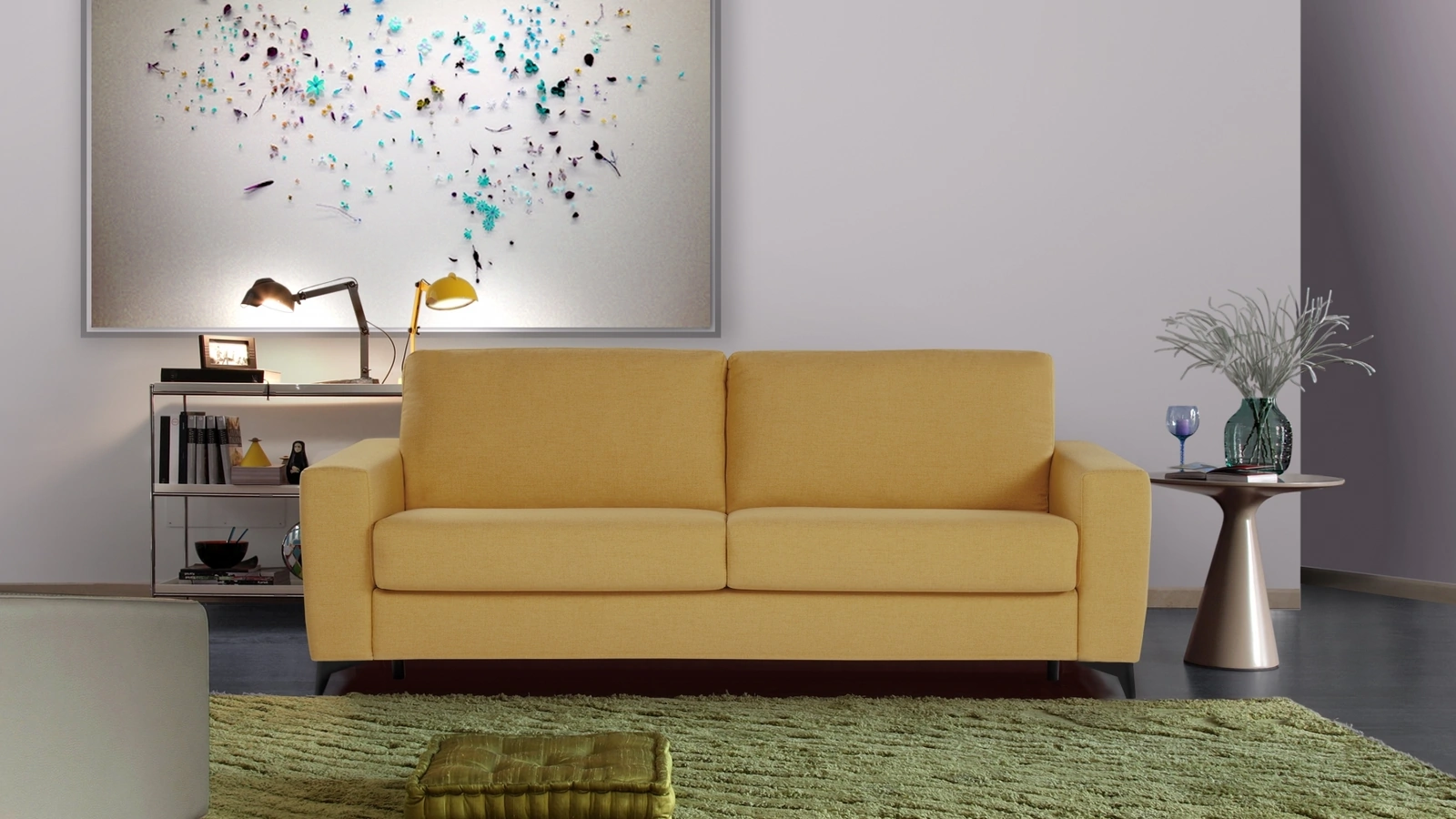 Divano Letto lineare in tessuto Alfa di Calia