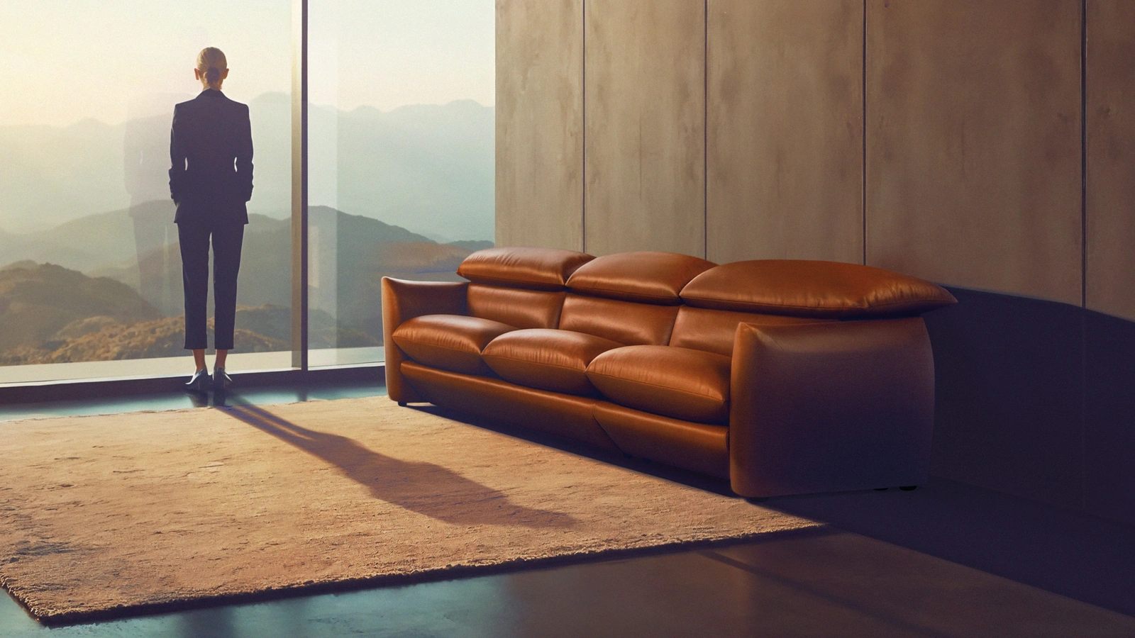 Divano lineare in pelle Choco Magic di Calia