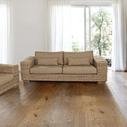 Salotto lineare in fibre naturali e tessuto imbottito Leandro di Bizzotto