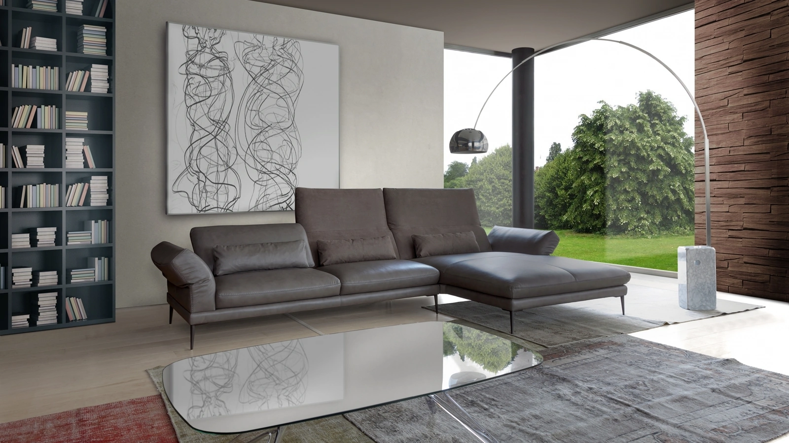 Divano in pelle con penisola Paride di Calia