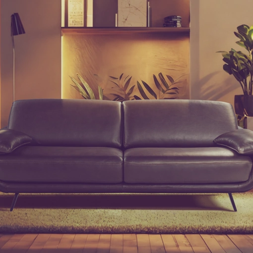 Divano lineare in pelle con piedini in metallo Regal_e di Calia