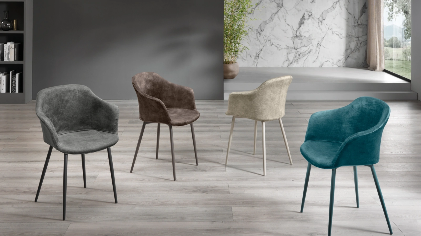 Sedia Rose in velluto con base in metallo di Gipi Le Sedie