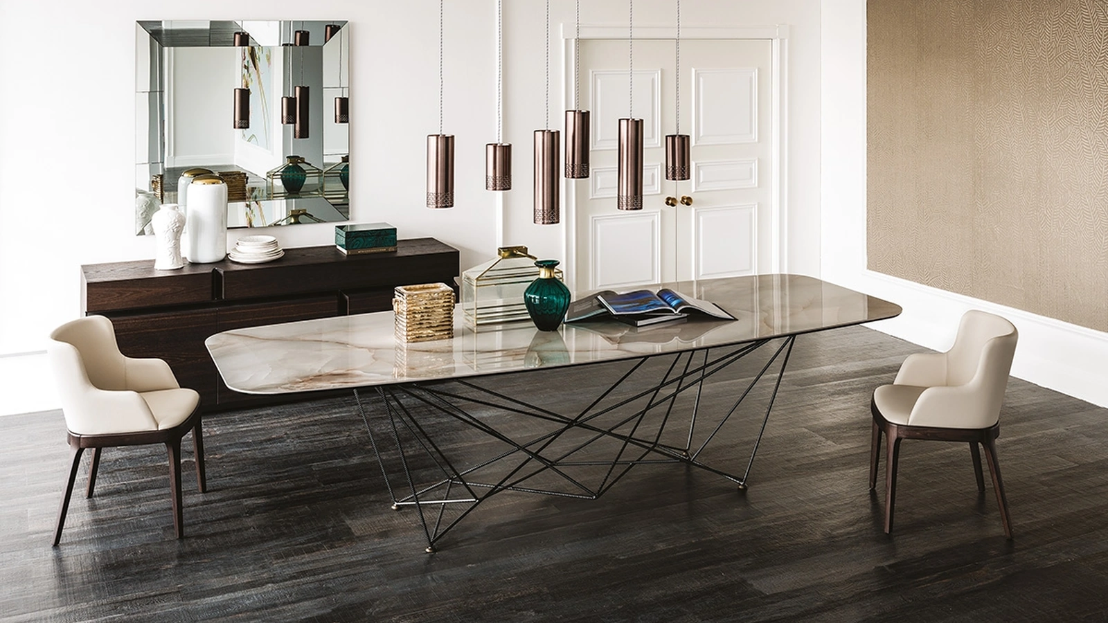 Tavolo con gambe in acciaio e piano in ceramica Gordon Keramik di Cattelan Italia