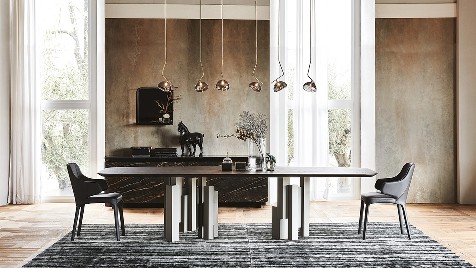 Tavolo con base in acciaio e piano in legno Skyline Wood di Cattelan Italia