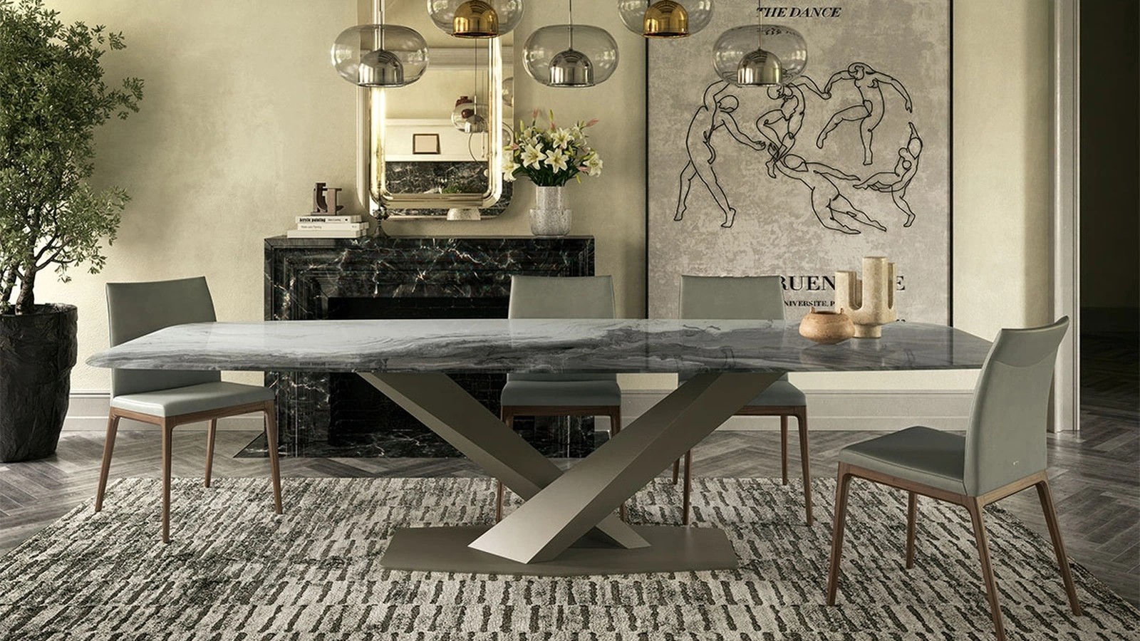 Tavolo con piano in cristallo con stampa artistica decorativa Stratos Crystalart di Cattelan Italia