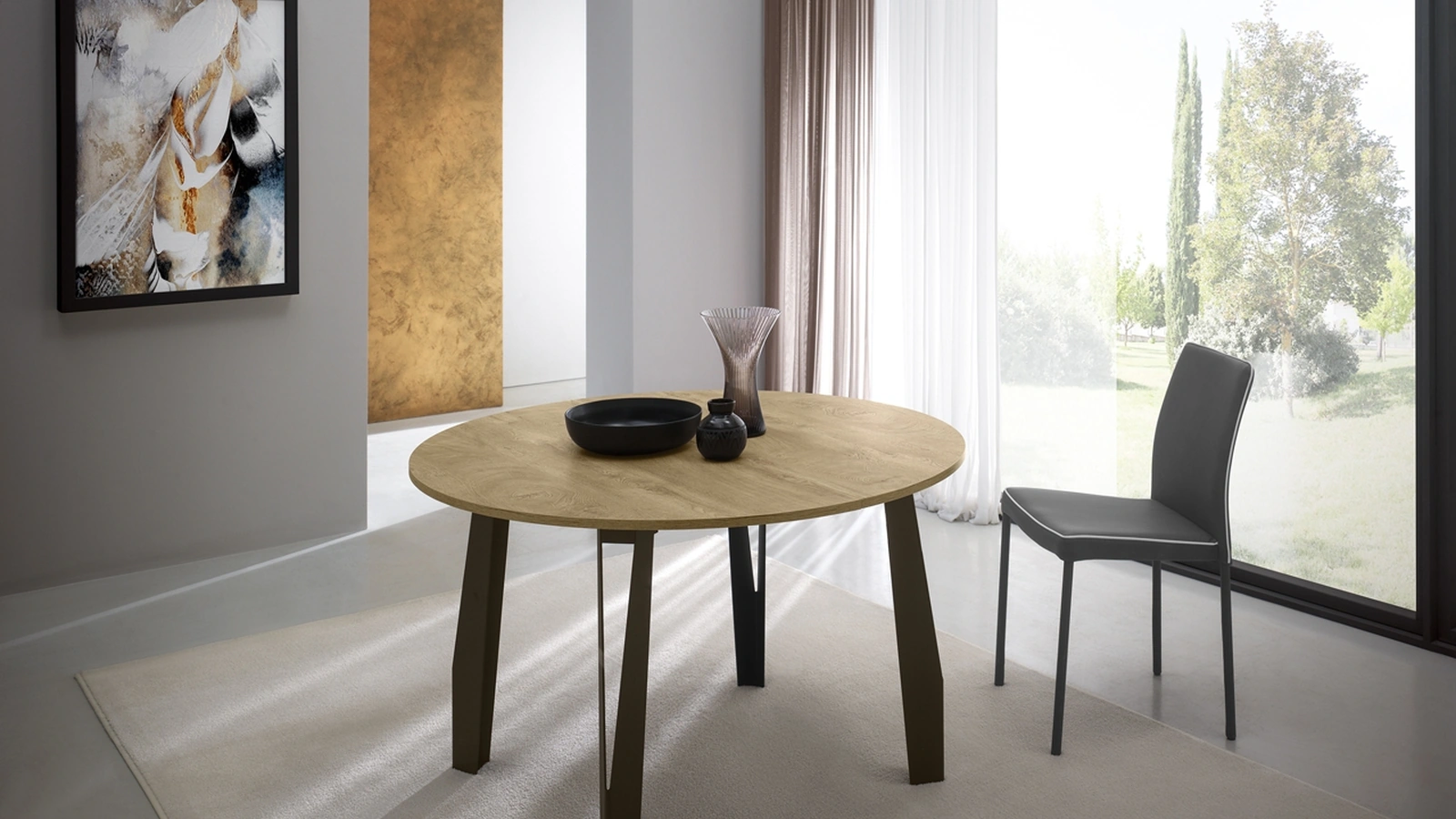 Tavolo allungabile rotondo Jet in melaminico rovere di Zamagna