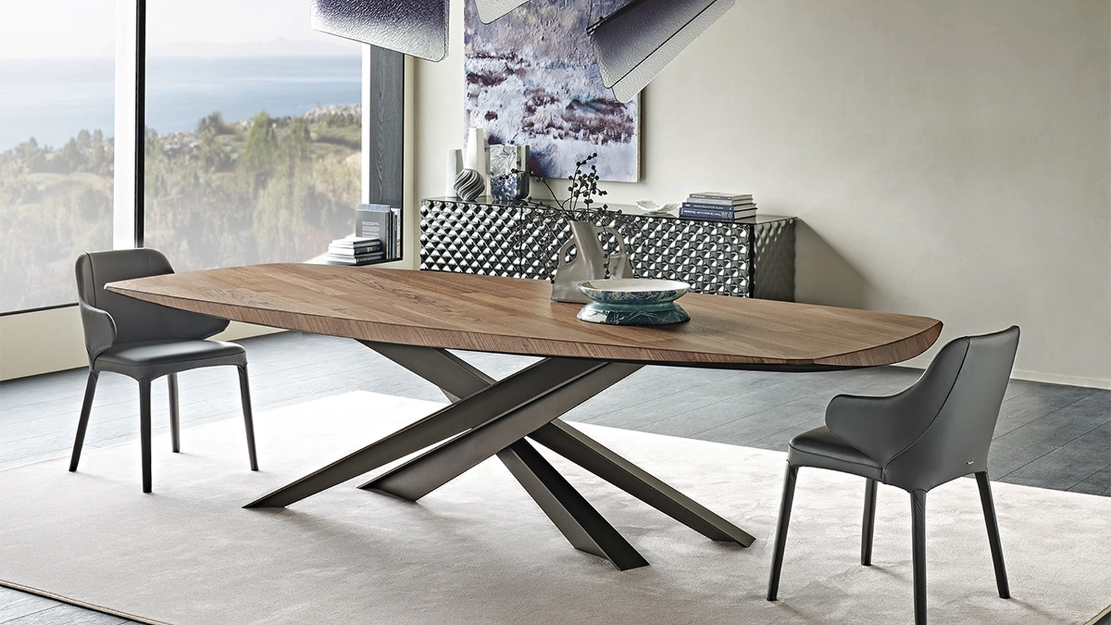 Tavolo rettangolare con piano in legno pregiato Lancer Wood di Cattelan Italia