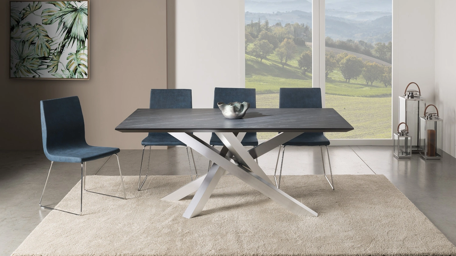 Tavolo rettangolare Quark Slim con top in laminato e base in alluminio di Gipi Le Sedie