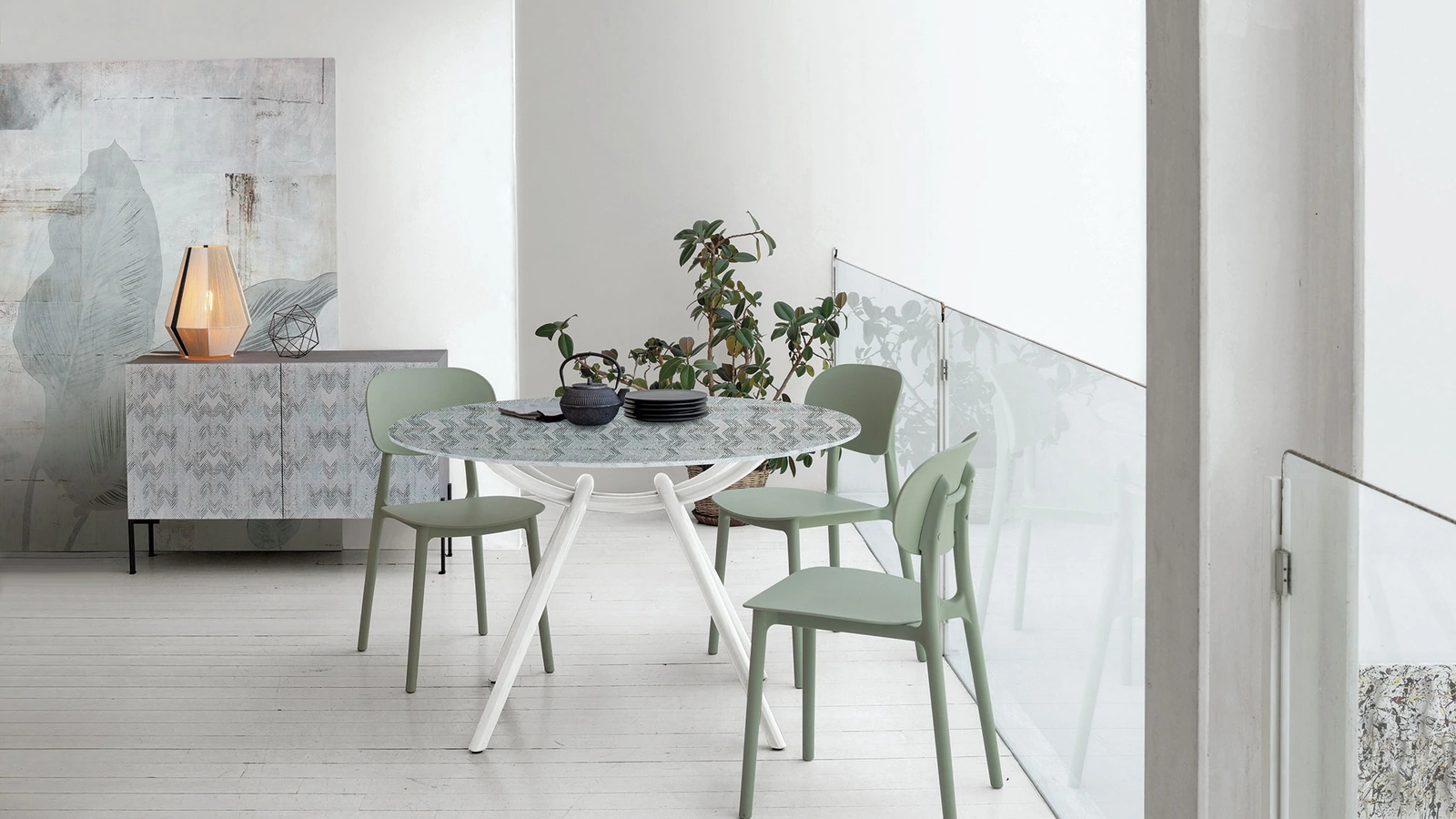 Tavolo rotondo in vetro con stampa digitale Smile di Target Point