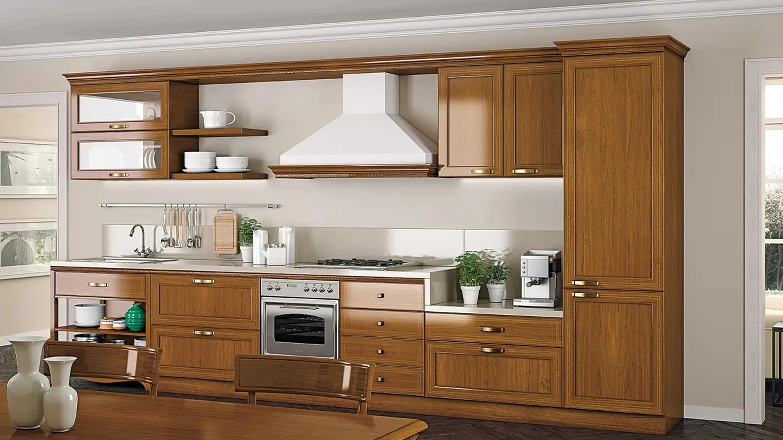 Cucina Classica lineare in legno I Ciliegi composizione 03 di Le Fablier